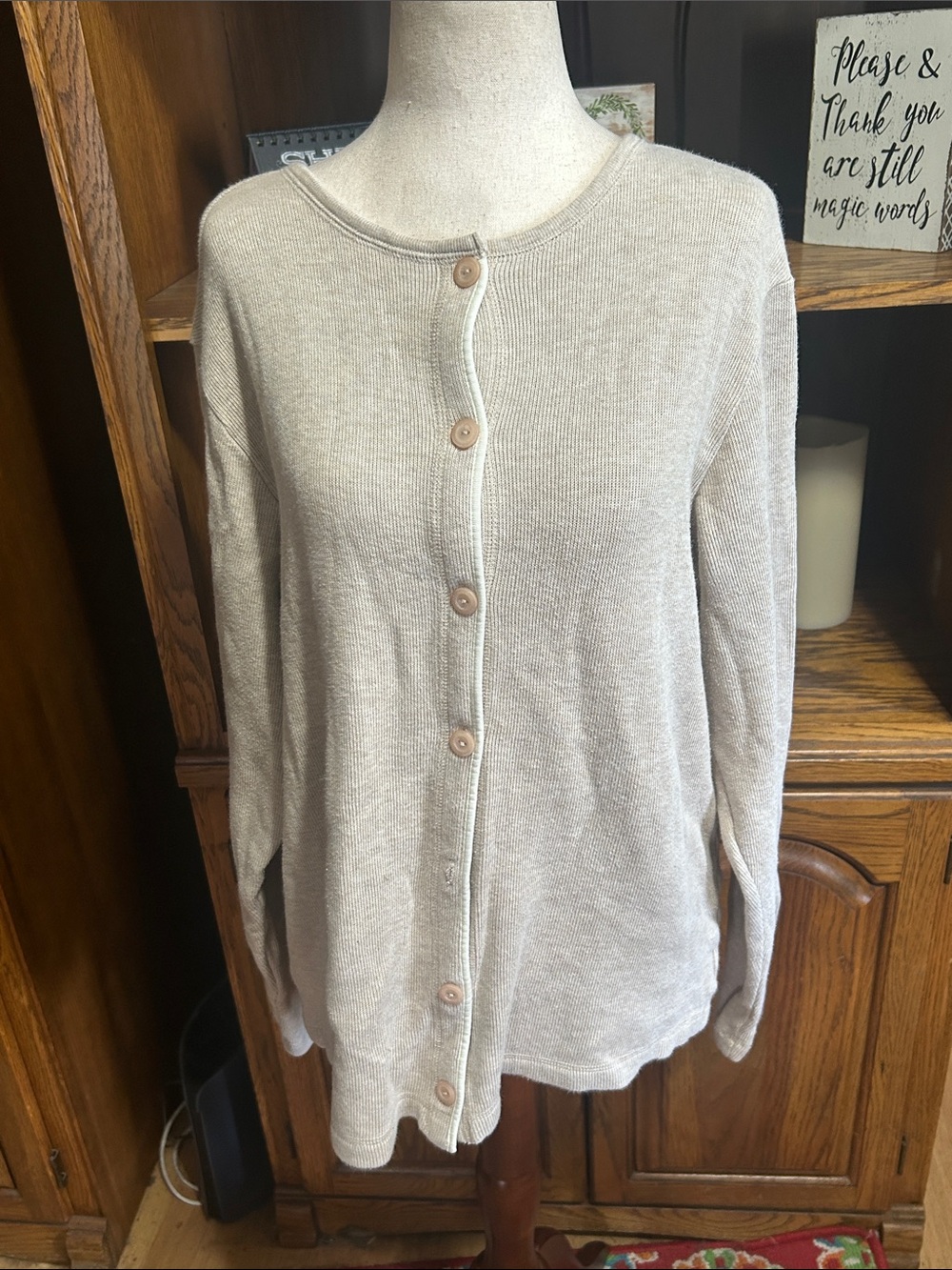 Eddie Bauer Cream Button-Front Women's Cardigan Large